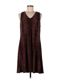 AK Anne Klein Casual Dress Size: 10 Brown Dresses - used. 96% POLYESTER, 4% ELASTANE, A-Line, V-Neck, Animal Print, Knee Length, Sleeveless | AK Anne Klein Casual Dress - A-Line: Brown Animal Print Dresses - Used - Size 10 Sleeveless Leopard Print Dress For Fall, Brown Casual Dress, Brown Dresses, Print Dresses, Animal Print Dresses, Brown Dress, Anne Klein, Casual Dresses For Women, Print Dress