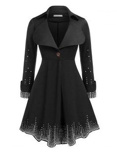 Plus Size Outerwear, Plus Size Coats, Polka Dot Fabric, Collar Pattern, Trendy Plus Size, Black Coat, What To Wear, High Waisted Skirt, Polka Dot