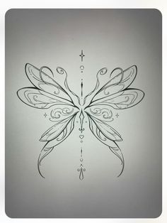 a drawing of a butterfly with wings and swirls on it's back side