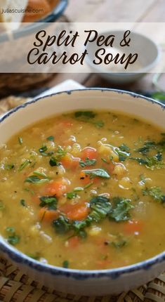 a bowl of split pea and carrot soup