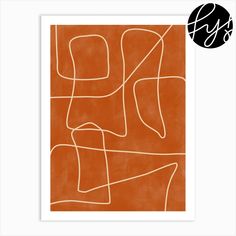 an orange abstract painting with white lines