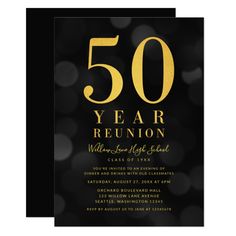 a black and gold 20th birthday party card with the number twenty year reunion written on it