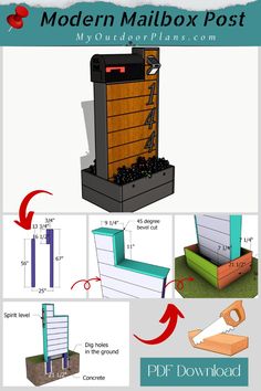 the instructions for how to make a modern mailbox post