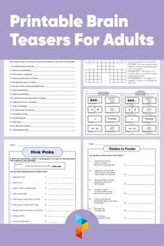 printable brainteazers for adults with the words think pinks on them and an image