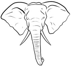 an elephant's head is shown in this black and white drawing, it looks like the