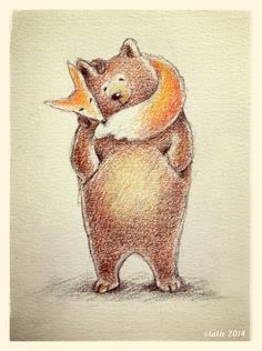 a drawing of a bear hugging another bear