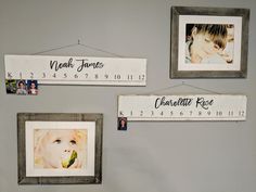 three framed pictures hang on the wall with names