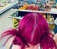 #pink #pinkhair #buns #fruit Pink Peak A Boo, Pink Hair Aesthetic, Dark Pink Hair, Long Pink Hair, Hair Pale Skin, Magenta Hair, New Year Hairstyle