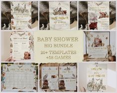 the baby shower big bundle includes games, cards and envelopes for guests to use