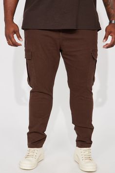 Available In Dark Brown. Button Closure Zip Fly Draw Cord In Waistband Front Pockets Cargo Pockets Back Pockets Slim Fit 32 Inseam 98% Cotton 2% Spandex Imported | Mens Kyle Slim Cargo Pants in Dark Brown size 30 by Fashion Nova Stretch Brown Cargo Pants With Pockets, Stretch Brown Bottoms With Cargo Pockets, Brown Stretch Cargo Bottoms, Stretch Brown Cargo Pants With Cargo Pockets, Stretch Brown Cotton Cargo Pants, Stretch Cotton Brown Cargo Pants, Brown Stretch Cotton Cargo Pants, Brown Fashion, Cargo Pants