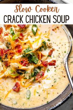 Slow Cooker Crack Chicken Soup is filled with tender shredded white meat chicken, real crumbles of crispy bacon, cream cheese, cheddar cheese, homemade ranch seasoning, and kale. It’s cozy comfort in a bowl! Homemade Ranch Seasoning, Peach Dessert, Cheese Homemade, Cheese Cheddar, Best Crockpot Recipes, Homemade Ranch, Crockpot Dishes, Easy Comfort Food, Crock Pot Soup