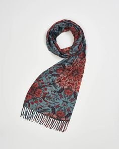 Stay cosy this season with our gorgeous Folksy Fox Teal print scarf. The soft fabric with delicate fringe detailing will certainly keep you warm.  Whether draped over your shoulders during a midnight soirée or cocooned around you during a leisurely countryside walk, let the folksy fox illuminate your style as you weave Fable England, Teal Scarf, Scarf With Tassels, Luxury Christmas Gifts, Jewelry Magazine, September Birthstone Jewelry, Stocking Fillers For Her, Hand Painted Jewelry, Bee Print