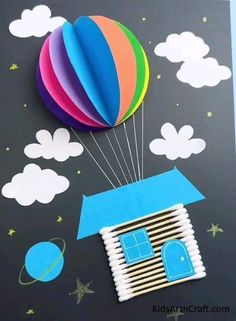 Paper craft. Craft idea . craft for kids Simple Paper Crafts, Hot Air Balloon Paper, Kites Craft, Fruit Crafts, Balloon House, Ladybug Crafts, Craft Ideas For Kids, Flower Pot Crafts, Daycare Crafts