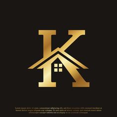 the letter k is made up of gold foil and has a house on it's side