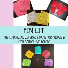 the financial literacy game for middle and high school students is shown in four different colors