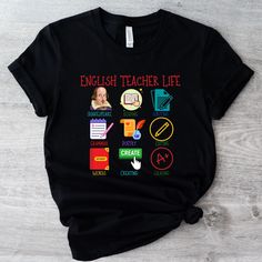 Please be sure to look at the sizing guide in the photos.  We recommend taking a tape measure and measuring armpit to armpit on a shirt that fits well.   Please let us know if you have questions about sizing.  We will be happy to help.  👕ALL T-SHIRTS AND SWEATSHIRTS ARE UNISEX 👕  "This "English Teacher Life" t-shirt is perfect for any English teacher, ELA teacher, reading teacher or English professor out there. Show off your love for the English language and literature and the joys and struggl Teacher Reading Shirts, Teacher In Training Shirt, English Teacher Sweater, English Teacher Tshirt, English Teacher Tshirts Funny, English Professor, Literature Gifts, English Teacher Gifts, English Teachers