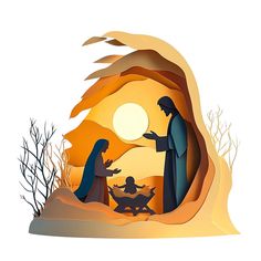 the nativity scene is cut out from paper