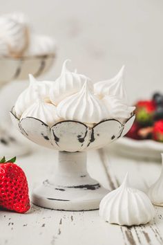 How to make a French meringue with this quick and easy recipe with only 2 ingredients, egg whites and caster sugar for a fluffy meringue with a firm texture. Perfect as a frosting, filling or small baked meringue cookies. White Icing