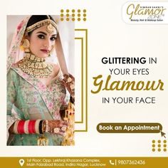 a woman in a bridal outfit with the caption gutting in your eyes glamour in your face book an appointment