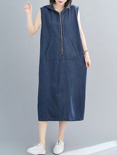 Material Polyester, Denim Style Loose, Sleeveless Feature Zipper Neckline Hooded Occasion Casual, Punk, Stylish Selection Seasons Summer Type Midi Dresses Color BLUE Size M,L, XL, 2XL Casual Punk, Trench Coat Dress, Cap Sleeve Shirt, Hooded Trench Coat, Outerwear Vest, Mesh Skirt, Long Sleeve Midi, Blue Midi Dress, Long Sleeve Midi Dress