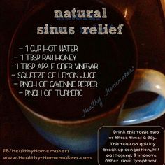 Natural Sinus Relief -- sounds nasty but if I get desperate....... Sinus Relief Remedies, Natural Sinus Relief, Chest Congestion Remedies, Sinus Relief, Allergy Remedies, Holistic Remedies, Cold Remedies, Homemade Remedies