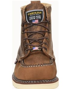 Carolina Men's AMP USA Lace-Up Work Boots - Soft Toe, Brown Brown Steel Toe Lace-up Waterproof Boots, Brown Steel Toe Waterproof Lace-up Boots, Rugged Lace-up Work Boots With Reinforced Toe, Rugged Work Boots With Reinforced Stitching And Round Toe, Rugged Work Boots With Reinforced Stitching, Lace-up Leather Work Boots For Outdoor, Rugged Lace-up Boots With Reinforced Toe, Leather Work Boots With Reinforced Stitching, Rugged Steel Toe Lace-up Boots