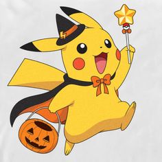 a cartoon pikachu flying with a trick in its hand