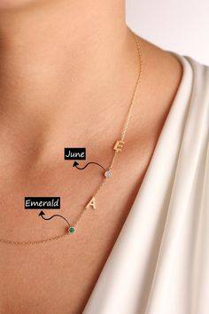 Initial Birthstone Necklace Personalized Necklaceletter - Etsy Mothers Necklace Birthstone, Family Necklace Mother Jewelry, Initial Birthstone Necklace, Necklace Family, Family Birthstone Necklace, Necklace Birthstone, Name Necklaces, Mothers Necklace, Necklace Minimalist