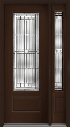 a brown front door with glass panels