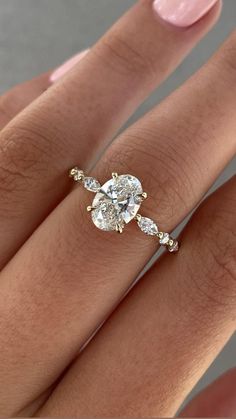 1.5ct Oval Diamond Engagement Ring with Side Stones Yellow Gold |  couples beach tattoo ideas Western Wedding Rings, Gold Anniversary Rings, Oval Engagement, Wedding Rings Solitaire, Dream Engagement Rings