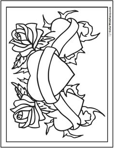 a coloring page with roses and ribbon