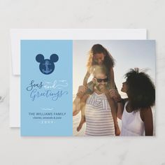 a blue mickey mouse photo save the date card