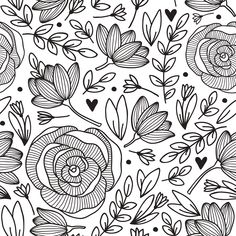 an abstract floral pattern with leaves and hearts