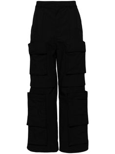 black cotton high-waisted slip pockets to the sides two side cargo pockets straight leg Black Full-length Cargo Jeans With Multiple Pockets, Streetwear Full-length Wide Leg Pants With Multiple Pockets, Techwear Style Wide Leg Parachute Pants With Cargo Pockets, Black Straight Leg Cargo Pants With Side Pockets, High-waisted Cotton Cargo Pants With Multiple Pockets, Utility Wide-leg Pants With Multiple Pockets, Techwear Wide Leg Cargo Pants, Utility High-waisted Cargo Pants, Techwear Wide Leg Parachute Pants With Side Pockets