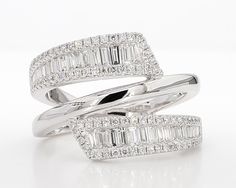 two white gold rings with baguets and diamonds