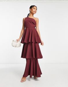 Kleider von True Violet Eine Runde Applaus für das Kleid gestuftes Design One-Shoulder-Design Seitlicher Reißverschluss Normale Passform Round Of Applause, Dress Code Wedding, Prom Midi Dress, Ruffle Maxi Dress, Cami Maxi Dress, Midi Pencil Dress, Red Dress Maxi, Embroidered Maxi Dress, Maxi Styles