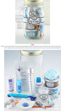 two pictures showing the contents of a jar with toothbrushes and other items in it