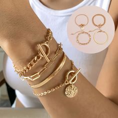 Precio bajo con envío gratis para usuario nuevo. Gold Bracelets Stacked, Bones Bracelet, Boho Styl, Gold Bracelet Set, The Bangles, Wrist Jewelry, Snake Chain Bracelets, Estilo Punk, Estilo Hip Hop