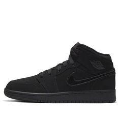 (GS) Air Jordan 1 Mid 'Triple Black' 554725-056 (AJ1/SNKR/Retro/Mid Top/Basketball) Black Nike Air Force 1 Breathable Sporty, Black Jordan Shoes For Sports Events, Nike Air Force 1 High-top For Sports, Black High-top Basketball Sneakers, Black Mid-top Basketball Sneakers, Black Casual Jordan Basketball Shoes, Black Breathable High-top Sneakers For Basketball, Breathable Black High-top Sneakers For Basketball, Black High-top Sneakers For Basketball