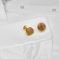 Gold Mandela Vintage Cufflinks/ Grand Mens Initial Cuff links/ Minimalist Suit shirt Cufflinks| Wedding Groom Cufflinks/ Groomsmen Mens Gift -------------------------------------------- Evoke the spirit of timeless elegance with these exquisite gold vintage Mandela cufflinks, meticulously crafted from premium 316L stainless steel and plated with luxurious 18K gold.  Inspired by the iconic designs of Nelson Mandela's era, these cufflinks exude a sense of sophistication and class. Each cufflink features a detailed vintage motif, reminiscent of the intricate patterns and symbols of the time.  The rich gold plating adds a touch of opulence, while the durable stainless steel ensures longevity and durability. Whether worn to a formal event or a special occasion, these cufflinks are sure to make Gold Clip-on Cufflinks For Business, Round Screw Back Cufflinks For Business, Luxury Screw Back Cufflinks For Wedding, Luxury Screw-back Cufflinks For Wedding, Luxury Wedding Cufflinks With Screw Back, Classic Gold Cufflinks For Wedding, Elegant Clip-on Cufflinks For Business, Classic Gold Wedding Cufflinks, Classic Screw Back Cufflinks For Business