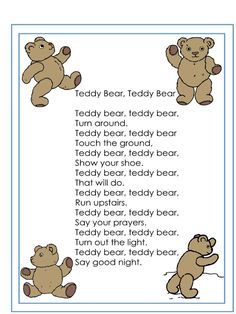 a teddy bear poem is shown in blue and white