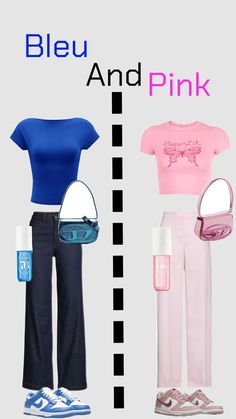 #tenu#outfit#bleu and pink Pink And Navy Blue Outfit, Baby Blue Outfit, Navy Blue Outfit, Blue Outfit, French Style, Baby Pink, Baby Blue, Navy Blue, Navy