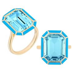 This Blue Topaz and Turquoise Emerald Cut Ring from the "Mélange" Collection is a stunning piece of jewelry. Made from 18K yellow gold, this ring features a vibrant blue topaz and turquoise stone in an emerald cut, which gives it a sleek and elegant look. The combination of these two gemstones creates a unique and striking contrast, making it a perfect accessory to add a pop of color to any outfit. The ring is part of the "Mélange" Collection, which showcases Goshwara's commitment to creating ti Emerald Cut Ring, Malachite Ring, Malachite Rings, Malachite Jewelry, Emerald Cut Rings, Contemporary Ring, Modern Ring, Gold Stone, Pearl Earrings Dangle