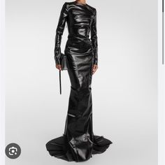 All Black Leather Long Sleeve Gown Leather Gown, Rick Owens Dress, Sleeve Gown, Long Sleeve Gown, Rick Owens, All Black, Black Leather, Size 2, Long Sleeve Dress