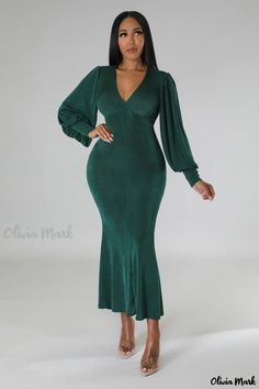 OliviaMark - Elegantes langärmeliges Kleid mit fester Taille Formales Kleid Ruffle Midi Dress, Long Sleeve Dresses, Long Sleeve Casual Dress, Bodycon Maxi Dresses, Patchwork Dress, Hip Dress, Sleeve Dresses, Long Sleeve Bodycon, Evening Dresses Long