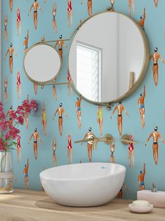 Swimmers Retro Wallpaper - Peel & Stick Wallpaper - Removable Self Adhesive and Traditional wallpaper #53378 /1040 Funky Wallpaper Laundry, Removable Wallpaper For Renters Scenes, Bold Wallpaper Bathroom Novia, Fun Wallpaper Half Bathroom, Collage Wallpaper Bathroom, Bath Tub Wallpaper, Funky Wallpaper Bathroom, Swimmers Wallpaper, Damage Wallpaper