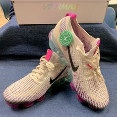 Nike Air Vapormax Flyknit 3 Shoes New In Box Never Worn Multicolor Running Shoes With Air Cushioning For Spring, Comfortable Pink Sneakers With Air Cushioning, Pink Air Max Cushioned Comfortable Sneakers, Pink Comfortable Sneakers With Air Max Cushioning, Comfortable Pink Sneakers With Air Max Cushioning, Nike Casual Sneakers For Light Exercise, Pink Mesh Running Shoes For Spring, Casual Spring Running Shoes With Air Max Cushioning, Nike Air Vapormax Flyknit 3