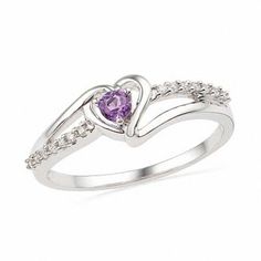 Amethyst and Diamond Accent Heart Promise Ring in Sterling Silver Cute Promise Rings, Heart Promise Rings, Pink Morganite Engagement Ring, Heart Shaped Frame, Diamond Heart Ring, Diamond Fashion Rings, Morganite Engagement Ring, Rose Gold Engagement Ring, Gold Engagement Rings