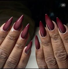 Nail appointment insp for fall Burgundy Acrylic Nails, Deep Red Nails, November Nails, Airbrush Nails, Simple Acrylic Nails, Classy Acrylic Nails, Shiny Nails, Oval Nails