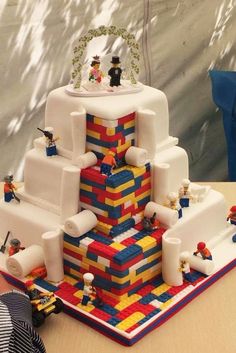 a cake made out of legos on a table